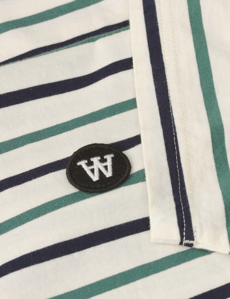T-Shirt Wood Wood Ace Stripe - Rayures Blanc Cassé/Vert
