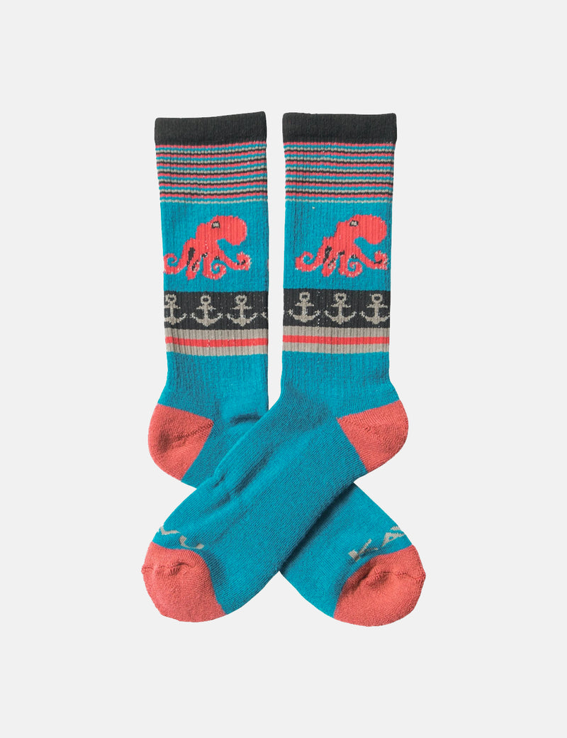 Kavu Moonwalk Socks - Octopus Turquoise Blue