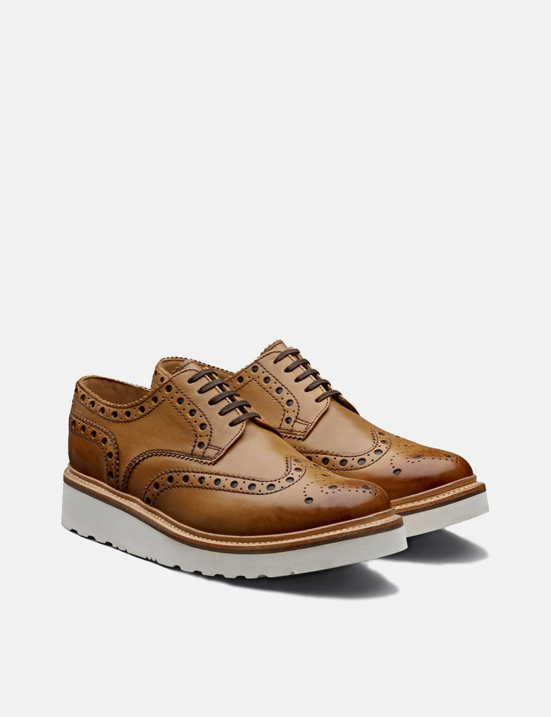 Grenson Archie Brogue (Calf Leather) - Tan/Wedge Sole