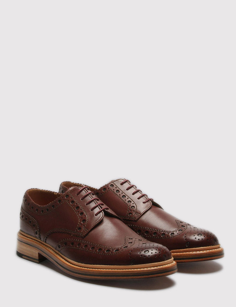 Grenson Archie Calf Brogue Shoes - Burgundy Calf