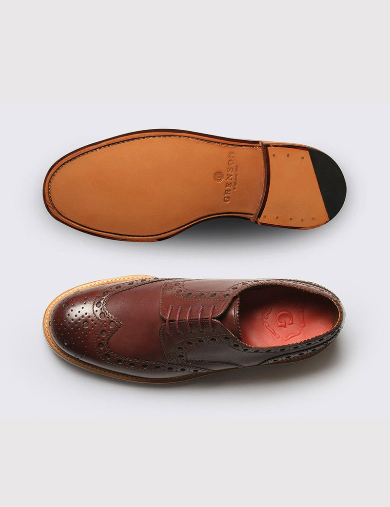 Grenson Archie Calf Brogue Shoes - Burgundy Calf