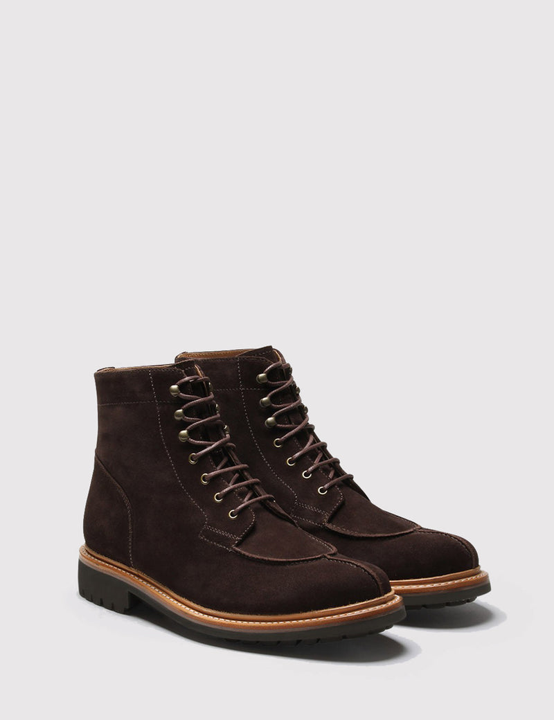 Grenson Grover Suede Apron Boot - Chocolate