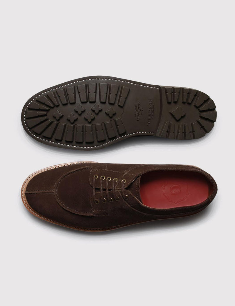 Grenson Percy Suede Apron Shoes - Chocolate
