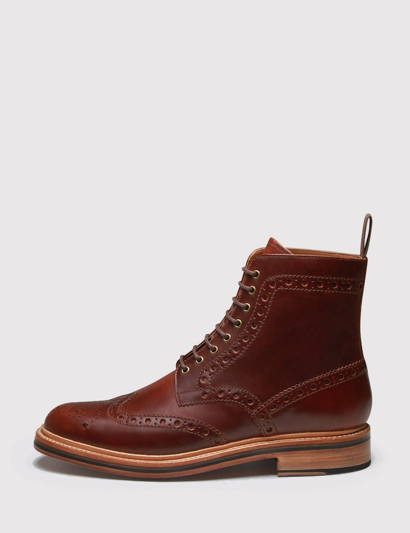 Grenson Fred Brogue Boot - Chestnut Brown