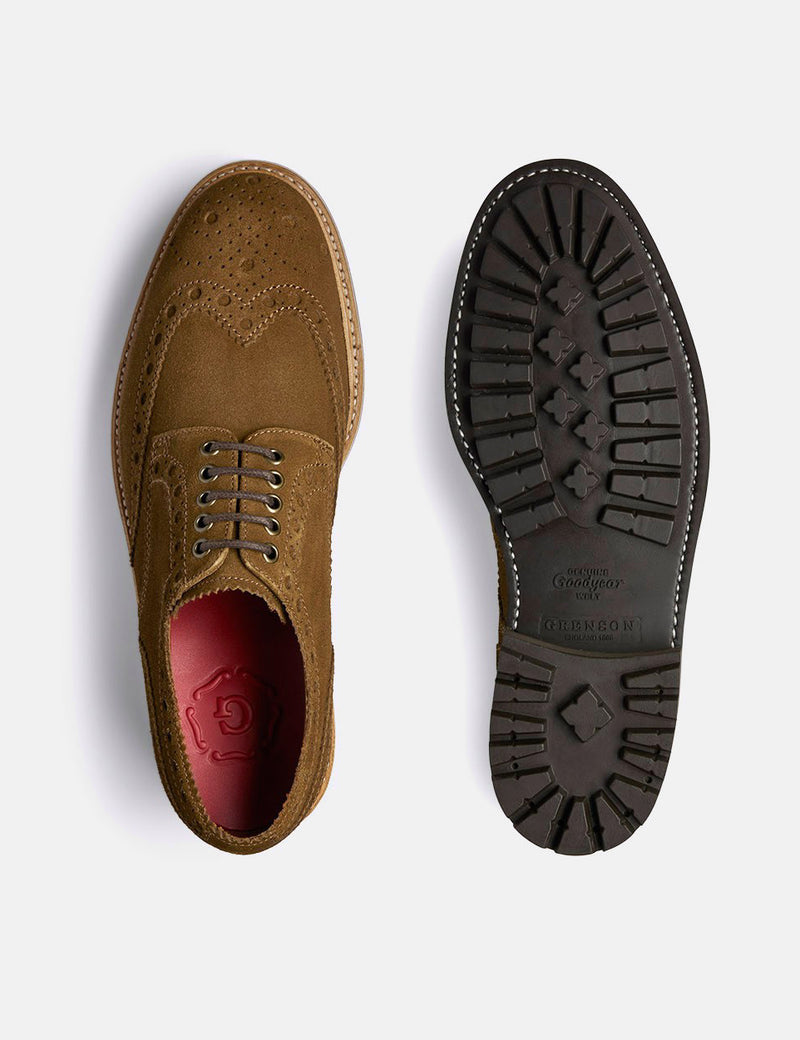 Grenson Archie Brogue Suede Shoes - Snuff