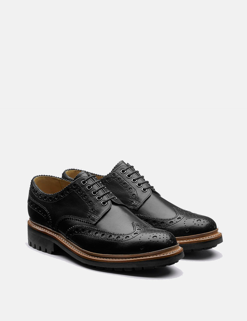 Grenson Archie Brogue Shoes (Hand Painted) - Black