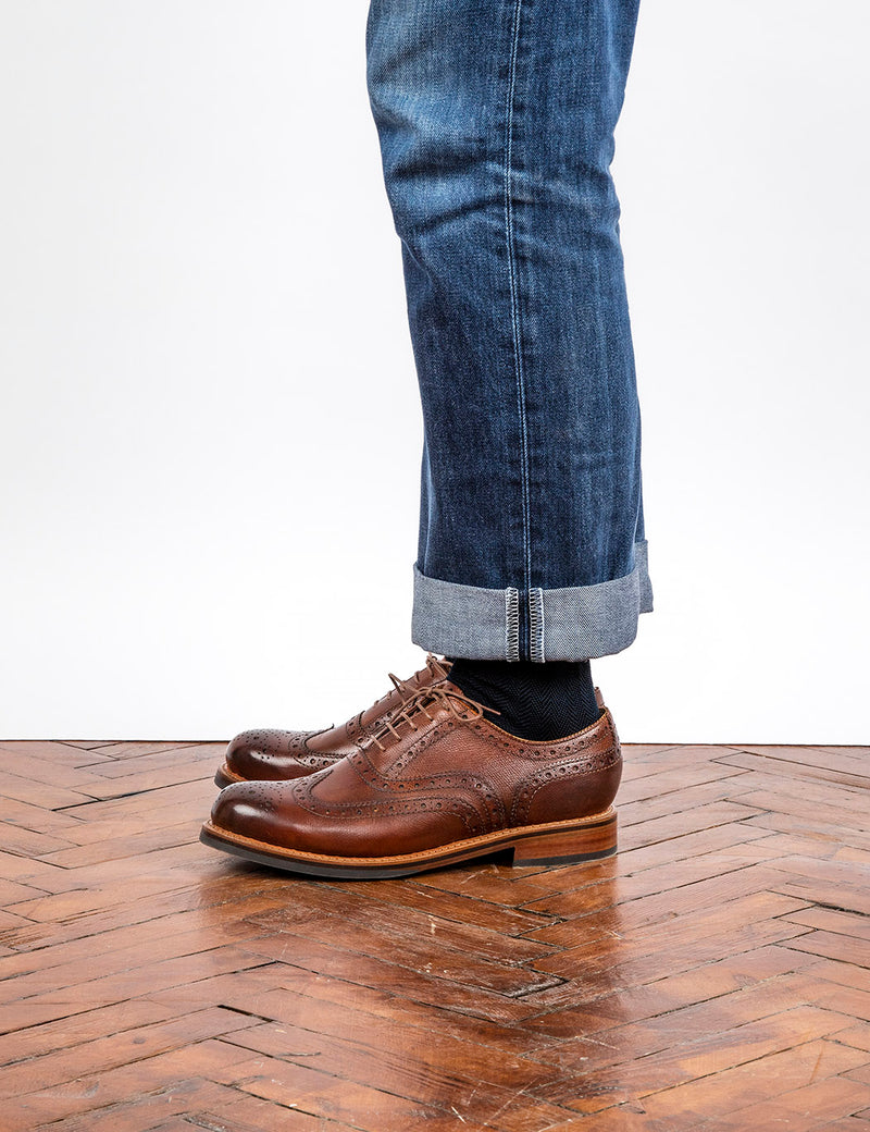 Grenson Stanley Brogue Shoes (Grain Leather) - Tan