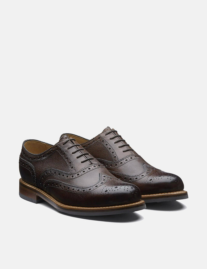 Grenson Stanley Brogue Shoes (Grain Leather) - Dark Brown