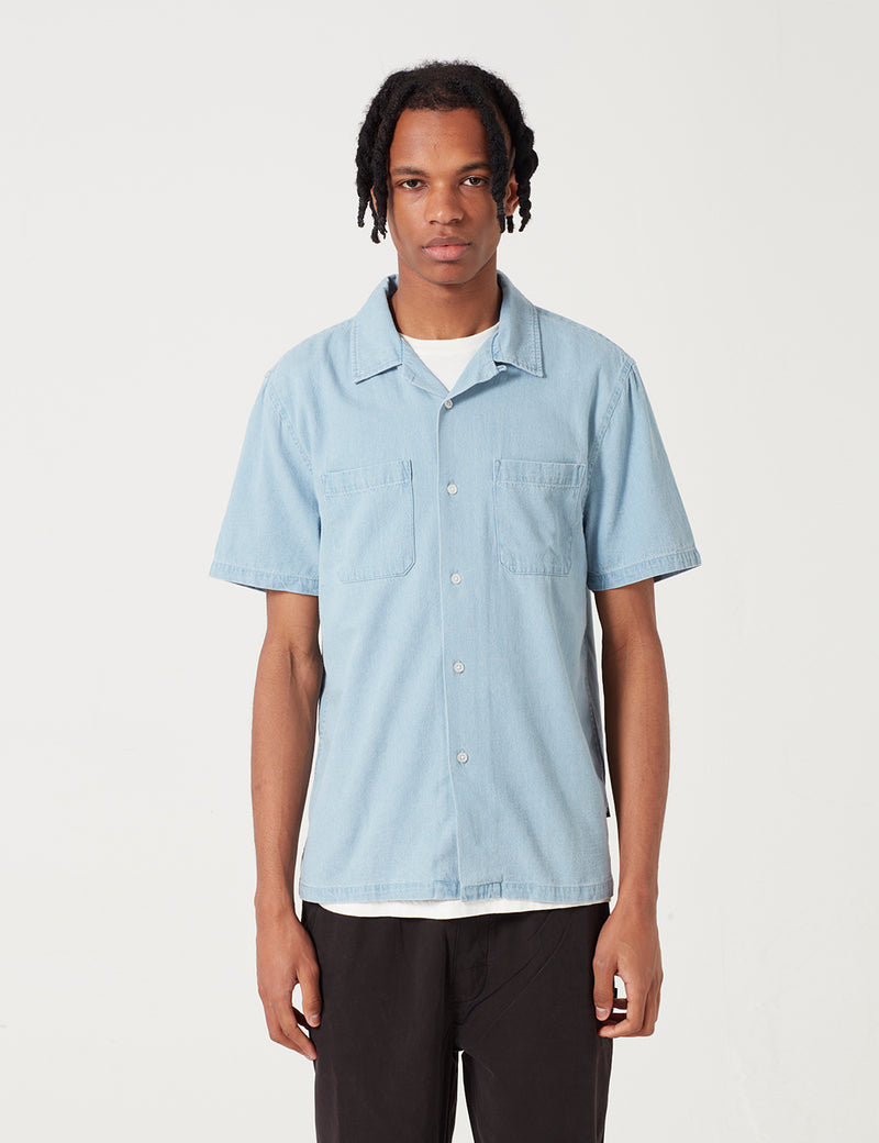 Stussy Open Collar Short Sleeve Shirt - Light Denim
