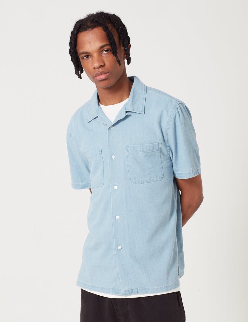 Stussy Open Collar Short Sleeve Shirt - Light Denim
