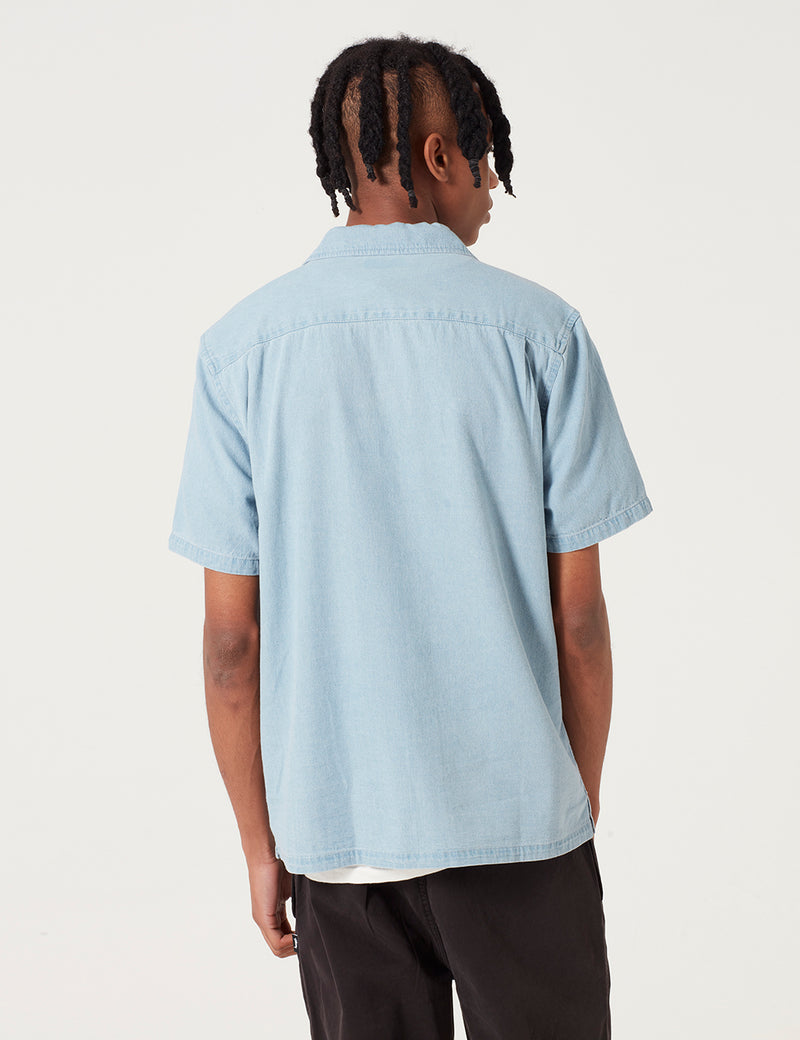 Stussy Open Collar Short Sleeve Shirt - Light Denim