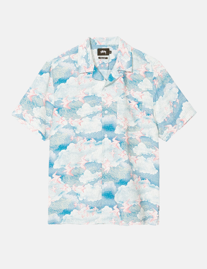 Stussy Cloud And Birds Short Sleeve Shirt - Blue