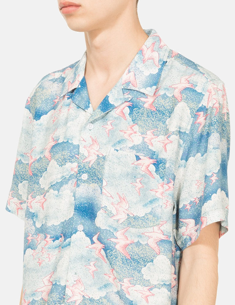 Stussy Cloud And Birds Short Sleeve Shirt - Blue