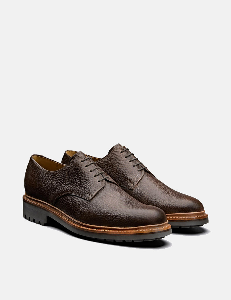 Grenson Curt Derby Shoe (Natural Grain) - Dark Brown