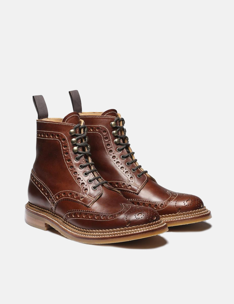 Grenson Fred Triple Welt Brogue Boot (Cuir Chromexcel) - Marron Foncé