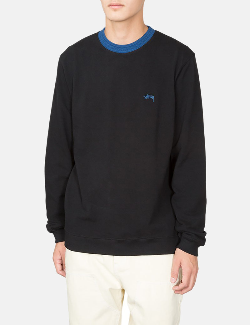 Stussy Diamond Collar Heavy Pique Sweatshirt - Black