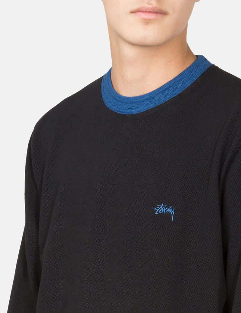 Stussy Diamond Collar Heavy Pique Sweatshirt - Black
