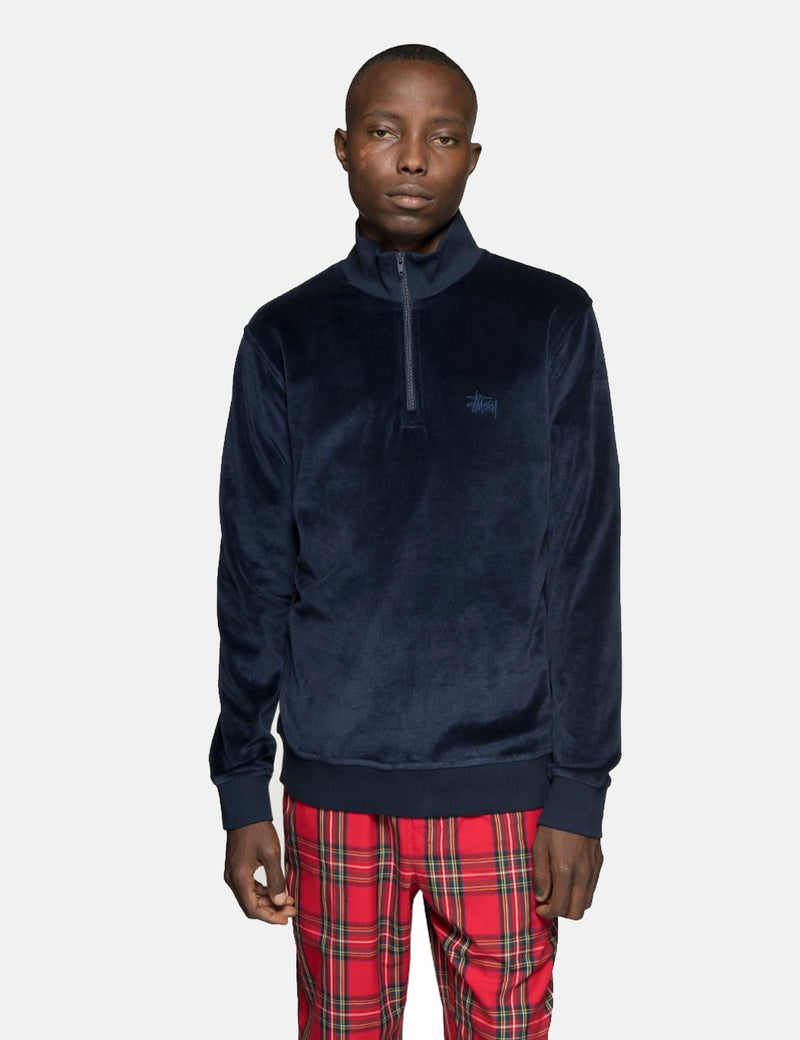 stussy check ls zip mock neck