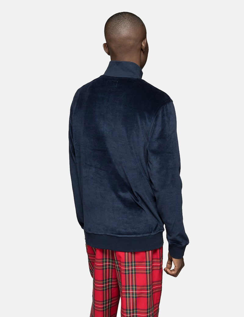 Stussy Velour Long Sleeve Zip Mock Sweatshirt - Navy Blue
