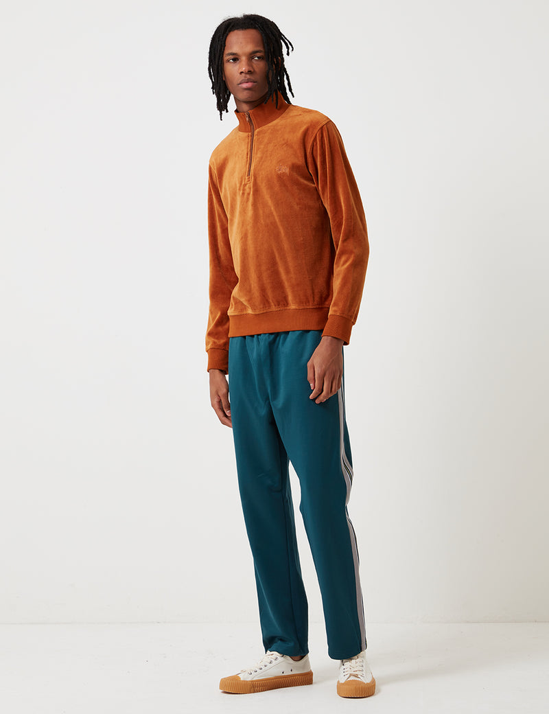 Stussy Velour Long Sleeve Zip Mock Sweatshirt - Rust Red