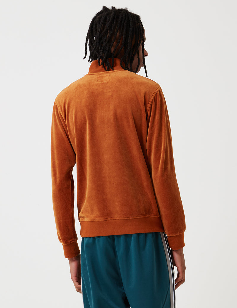 Stussy Velor Long Sleeve Zip Mock Sweatshirt-Rust Red