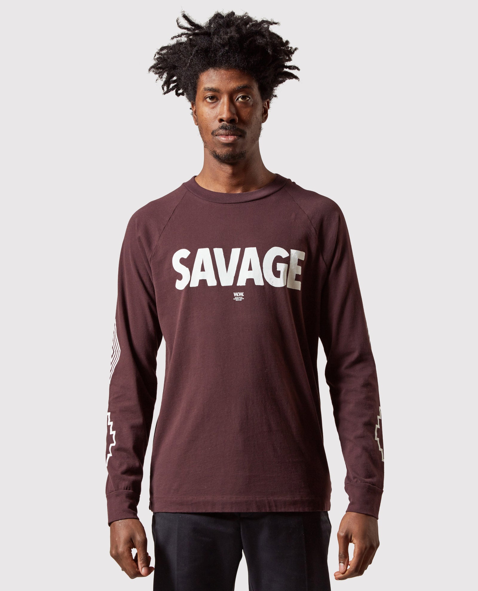 Wood Wood Han Savage Longsleeve T Shirt Brown URBAN EXCESS