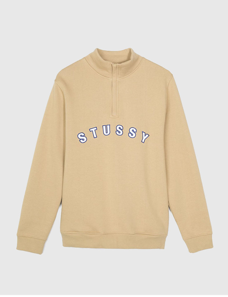 Stussy Quarter Zip Mock Neck Sweatshirt - Tan Brown