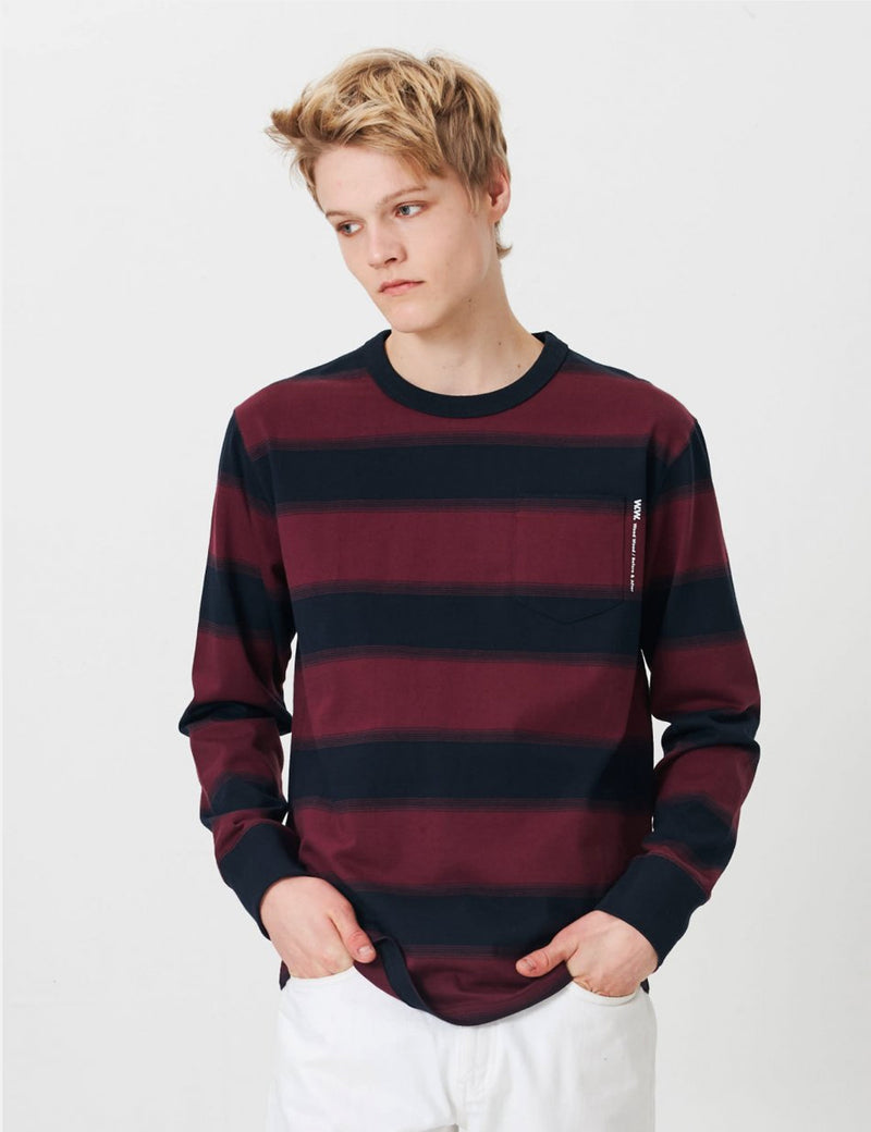 Wood Wood Lui Long Sleeve T-Shirt - Navy Stripe