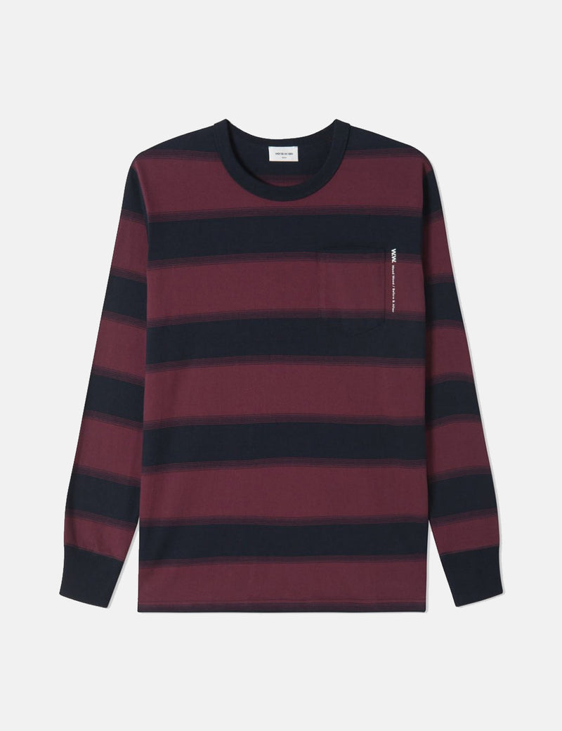 Wood Wood Lui Long Sleeve T-Shirt - Navy Stripe