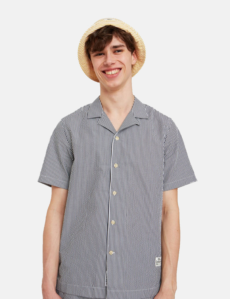 Wood Wood Brandon Shirt - White Navy Stripe