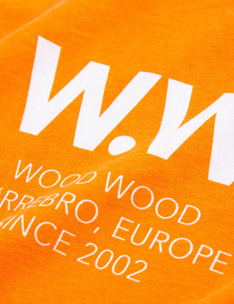 ウッドウッドWWスクエアTシャツ-ブライトホワイト/オレンジ