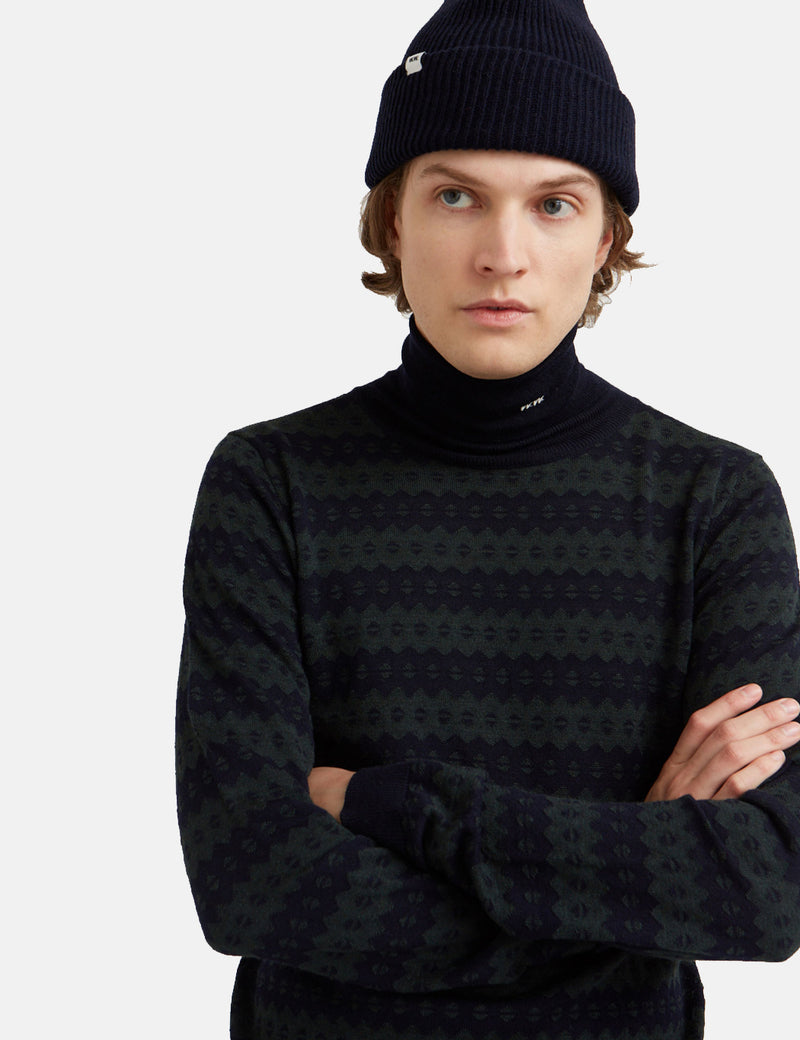 Wood Wood Jacques Knit Turtleneck - Navy Jacquard