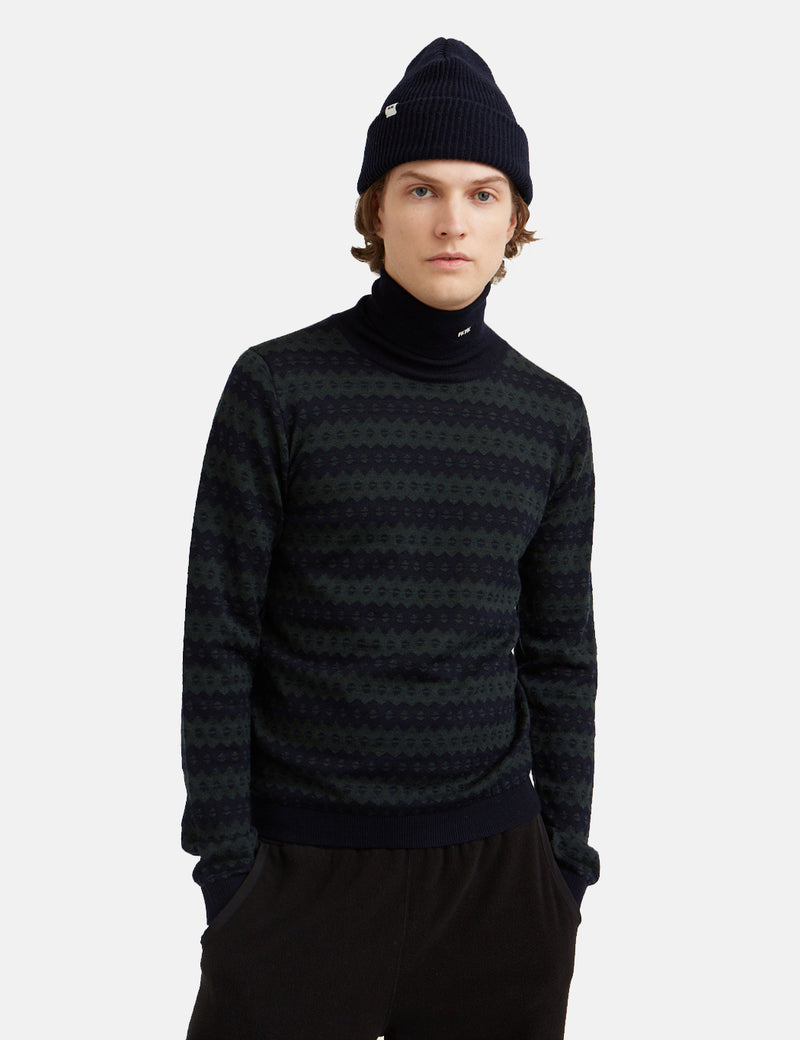 Wood Wood Jacques Knit Turtleneck - Navy Jacquard