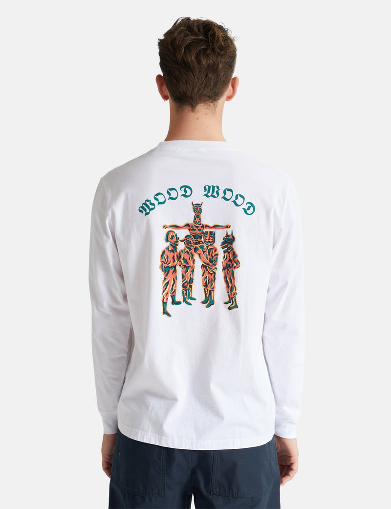 T-Shirt à Manche Longue Wood Wood Mark JC Mask - Blanc