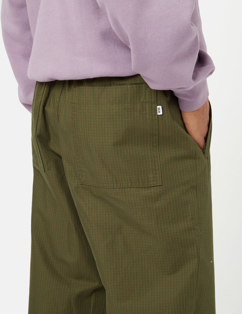 Wood Wood Stanley Crispy Check Trousers (Regular) - Olive Green