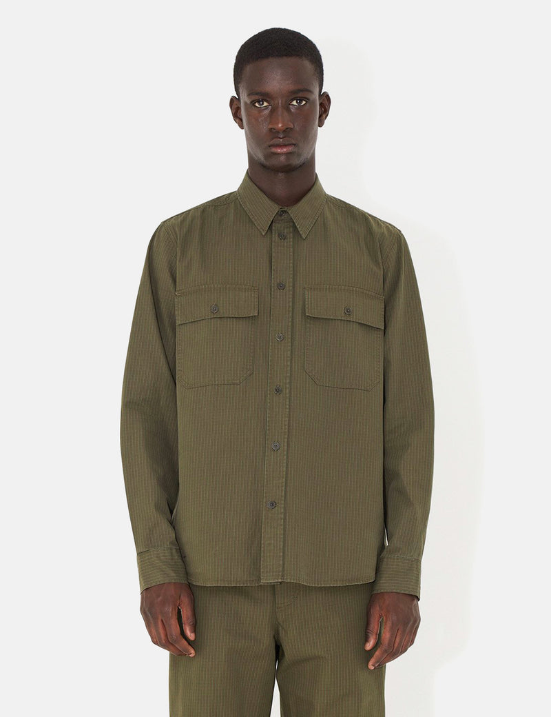 Wood Wood Avenir Crispy Check Shirt - Olive Green