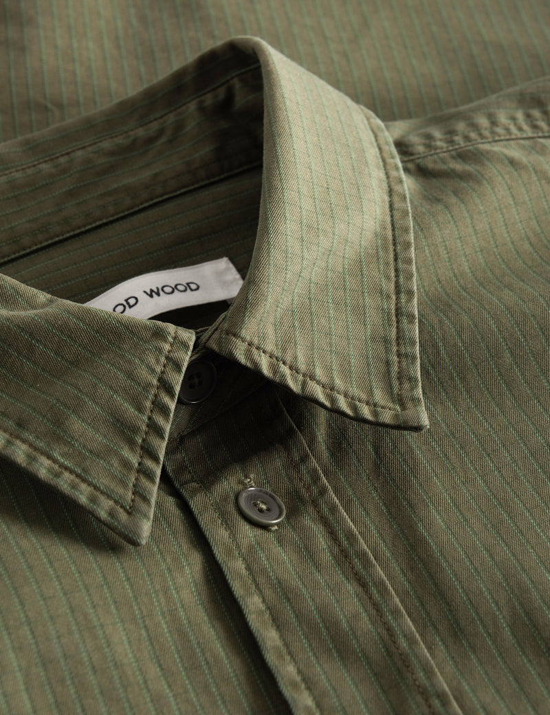 Wood Wood Avenir Crispy Check Shirt - Olive Green