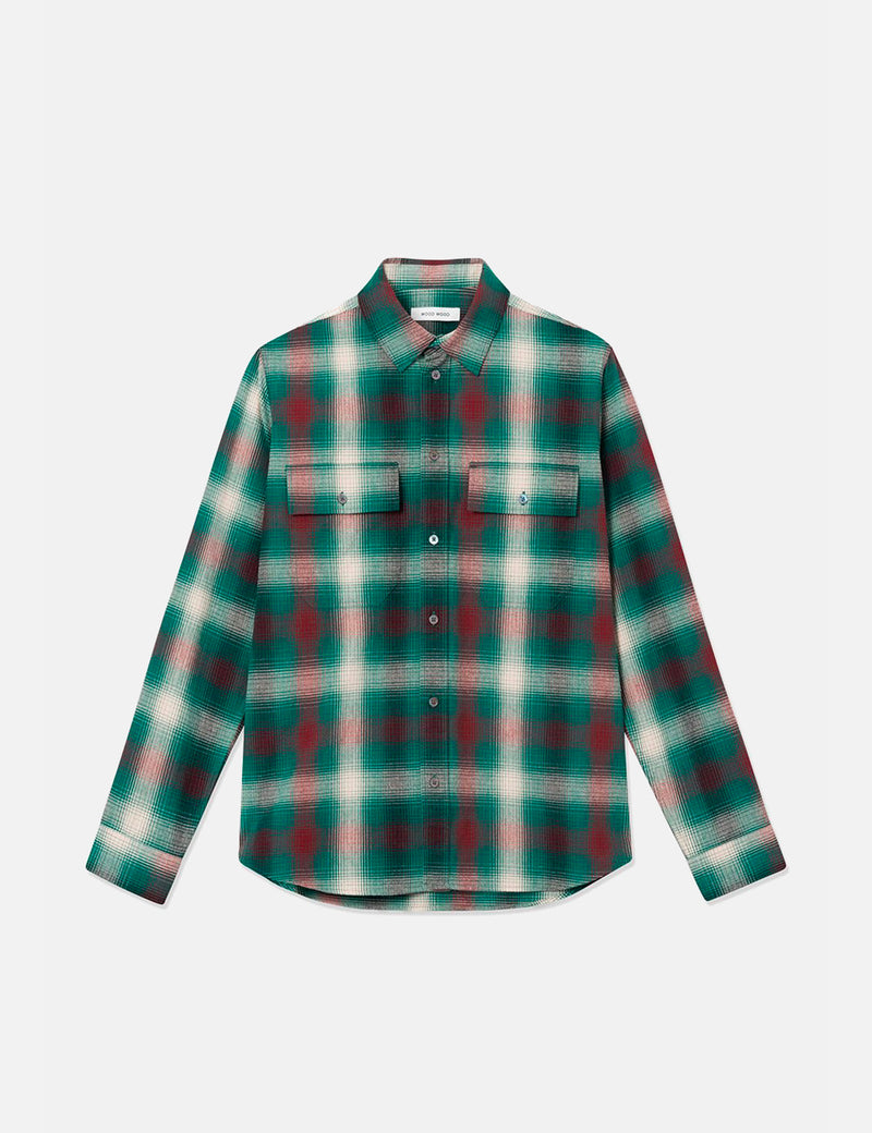Wood Wood Avenir Gradient Flannel Shirt - Green Check