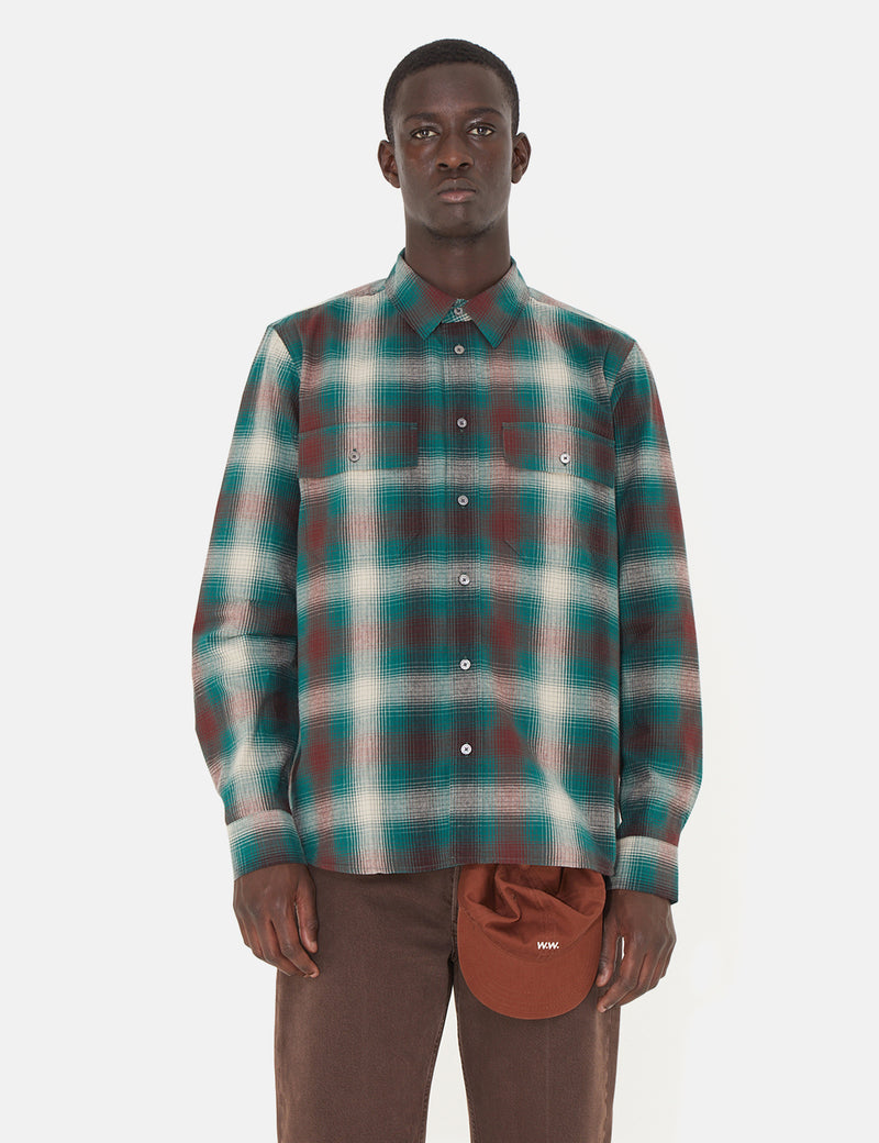 Wood Wood Avenir Gradient Flannel Shirt - Green Check