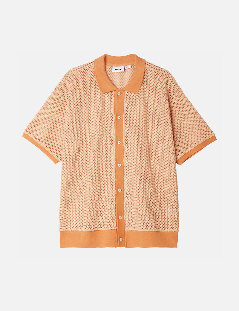 OBEY Grove Button-Up Short Sleeve Polo Shirt - Peach Sand Yellow