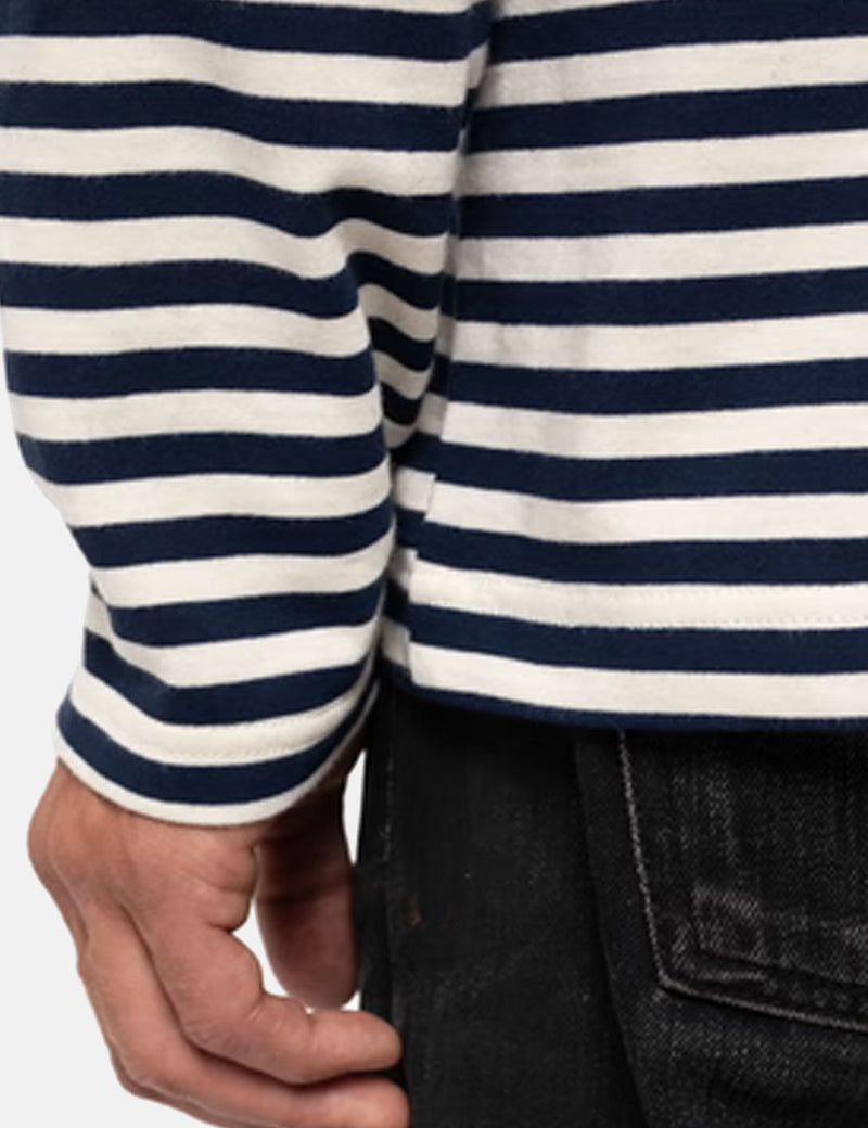 T-Shirt Rayé Nudie Charles Breton - Bleu/Blanc Cassé