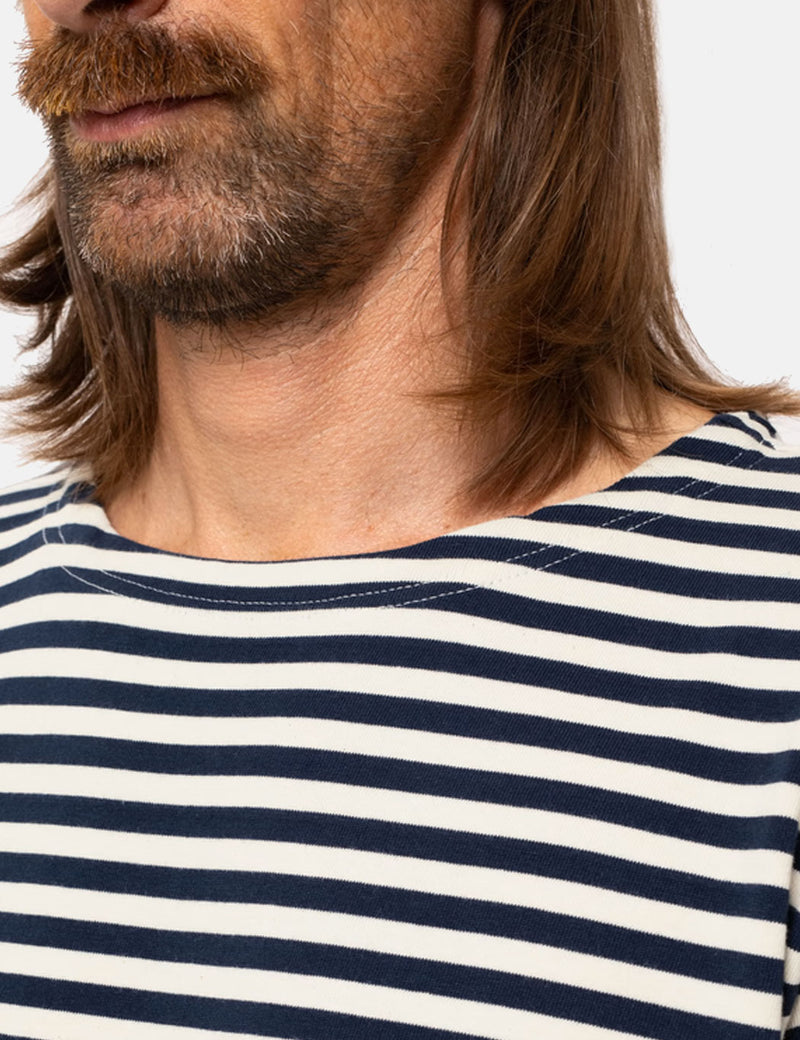 T-Shirt Rayé Nudie Charles Breton - Bleu/Blanc Cassé