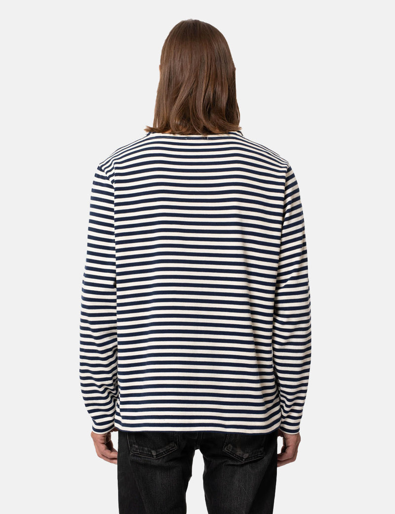 T-Shirt Rayé Nudie Charles Breton - Bleu/Blanc Cassé