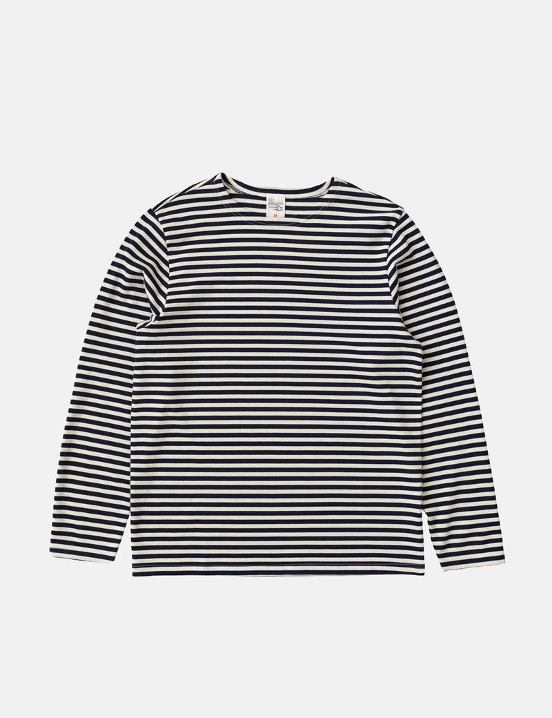 T-Shirt Rayé Nudie Charles Breton - Bleu/Blanc Cassé