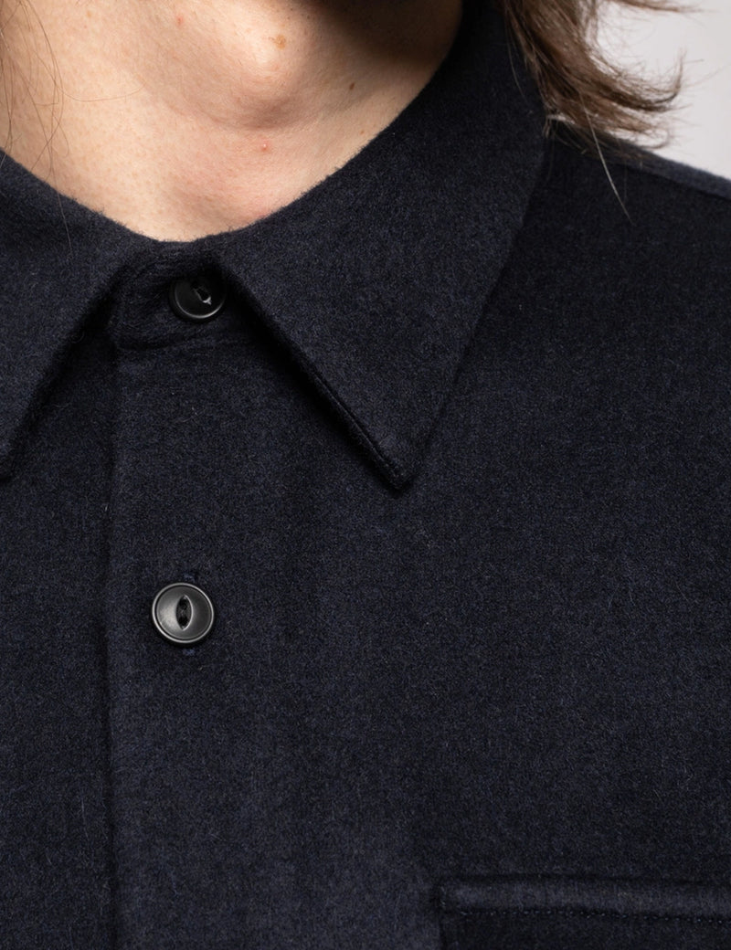 Nudie Jeans Sten Wool Solid Shirt - Navy Blue