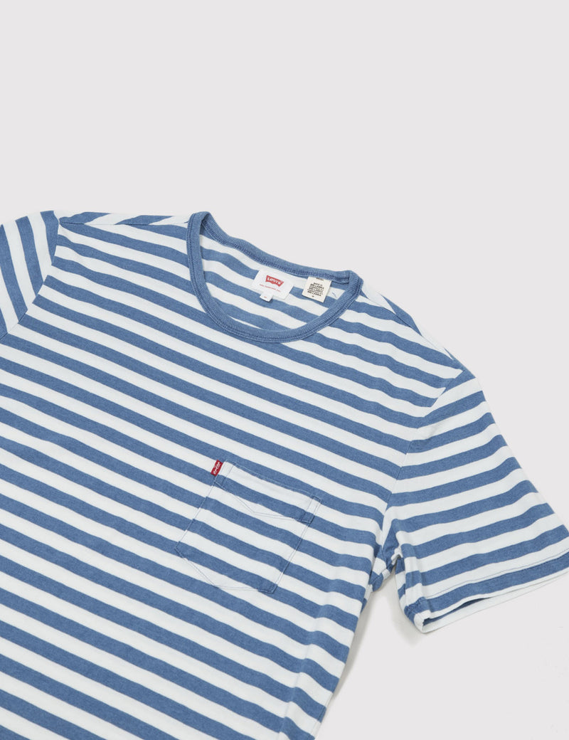 Levis Sunset Pocket T-shirt (Stripe) - Faded Indigo/White