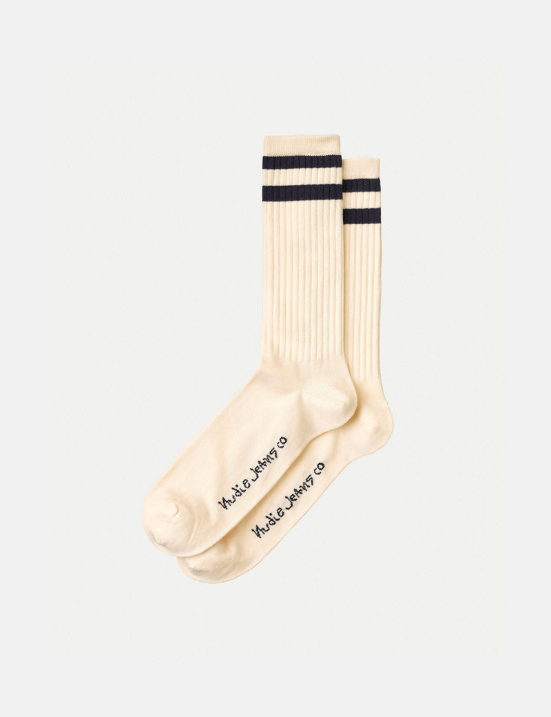 Nudie Amundsson Sport Chaussettes - Blanc Cassé/Bleu Marine