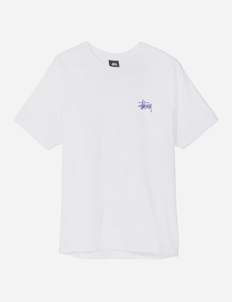 ステューシーベーシックロゴTシャツ-ホワイト/パープル