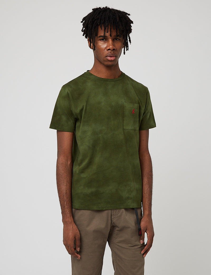 Gramicci One Point Pocket T-Shirt (Tie Dye) - Olive Green