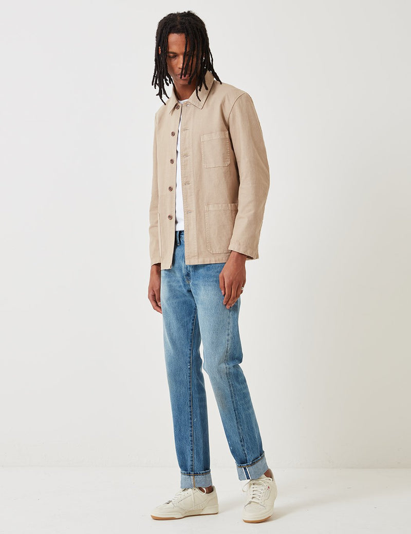 Vetra French Workwear Jacket Short (Dungaree Wash Twill) - Chalk Beige